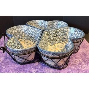 Temptations by Tara Old World Blue 3 Heart Shaped Baking Set Wire Rack Handles